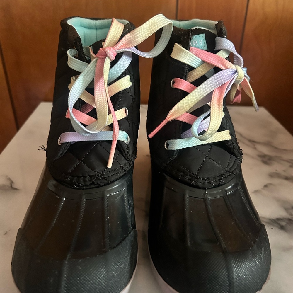 Sperry Kids Black Boots with Pastel Laces